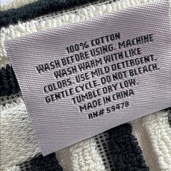 2 Pc Rachel Zoe Bath Towel Set Black and Cream Striped 100% Cotton 30" x 56" NEW - Picture 7 of 7